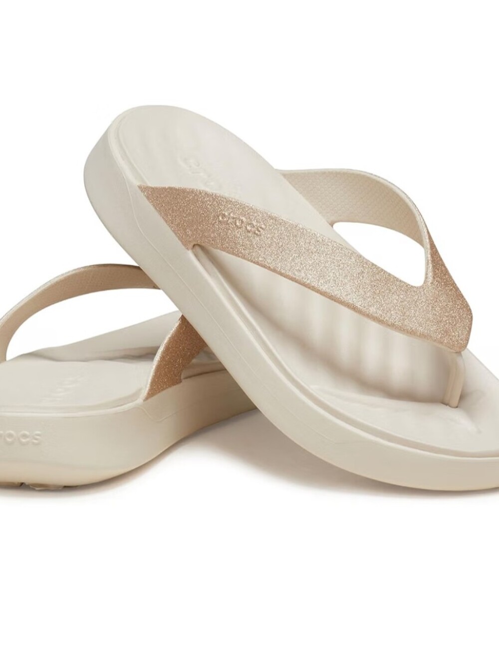 CROCS Women's Metallic Champagne Flip Sandals Size 9